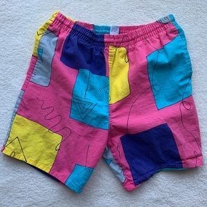 Retro - Medium Pink, Yellow, & Blue - Swim Shorts